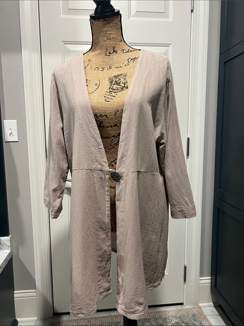 Soft Surroundings XL Cotton Beige/Khaki Single Button Longline Jacket Minimalist